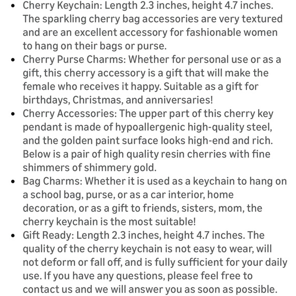 Chic Gold and Red Cherry Keychain - Picture 4 of 6